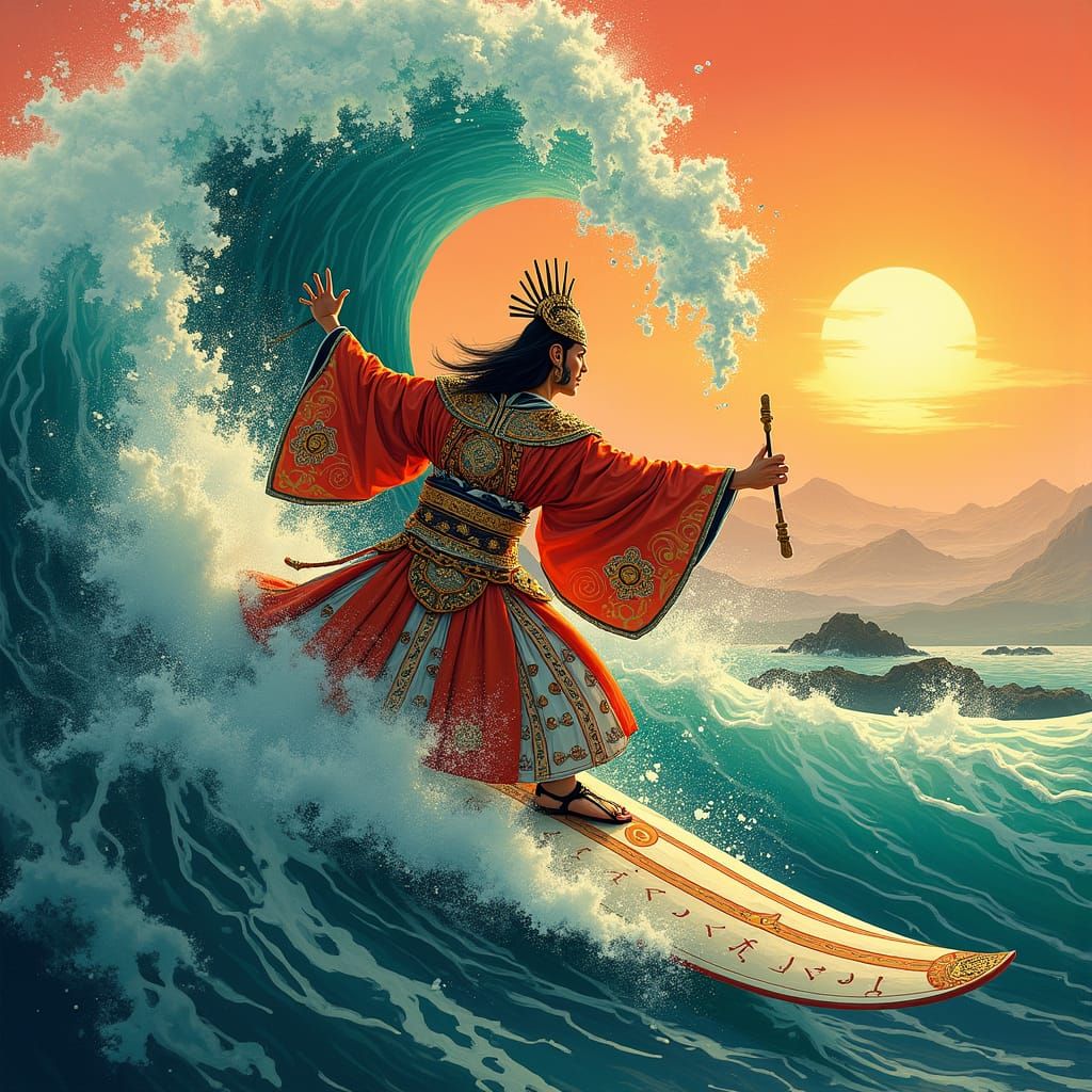 A Kabuki actor in a vibrant, intricately designed traditiona...