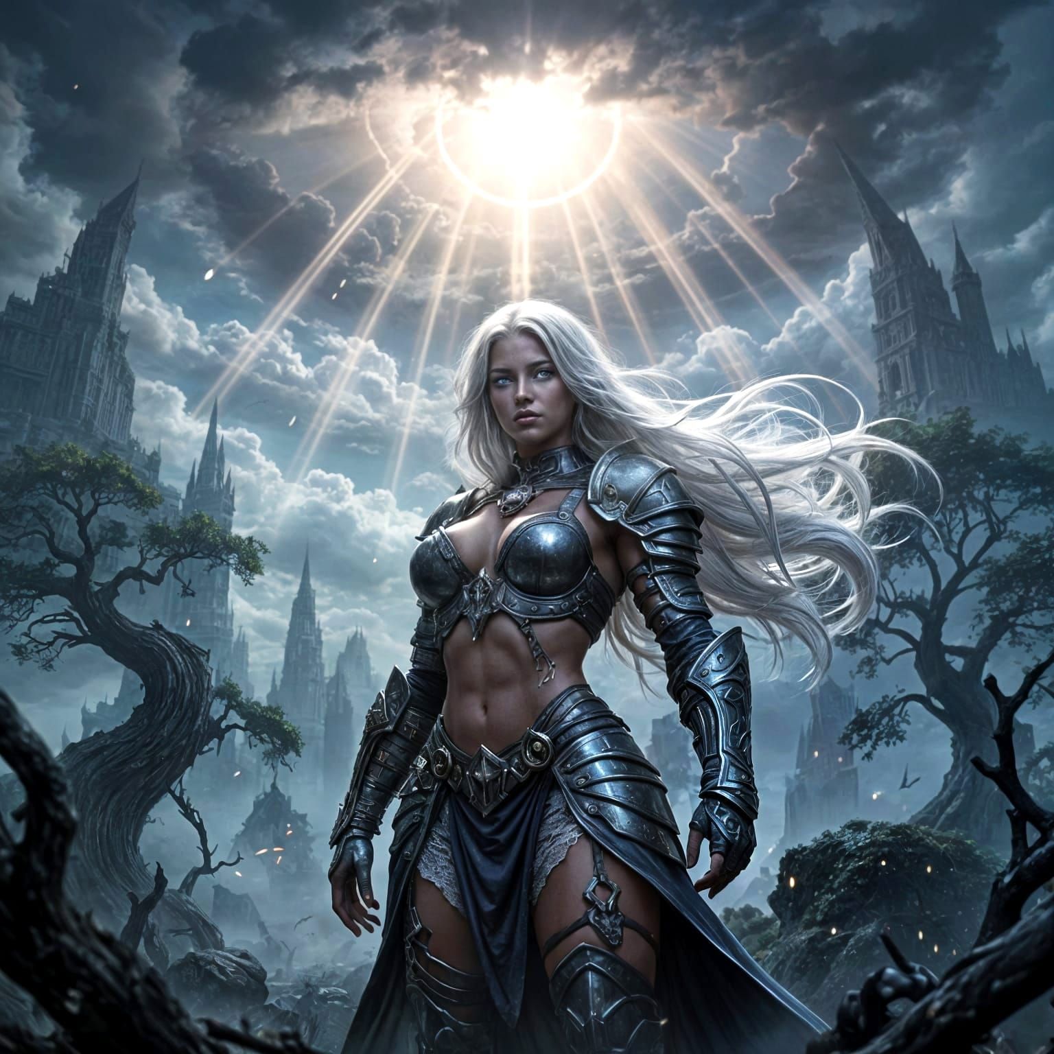Muscle-Bound Drow Warrior in Divine Light