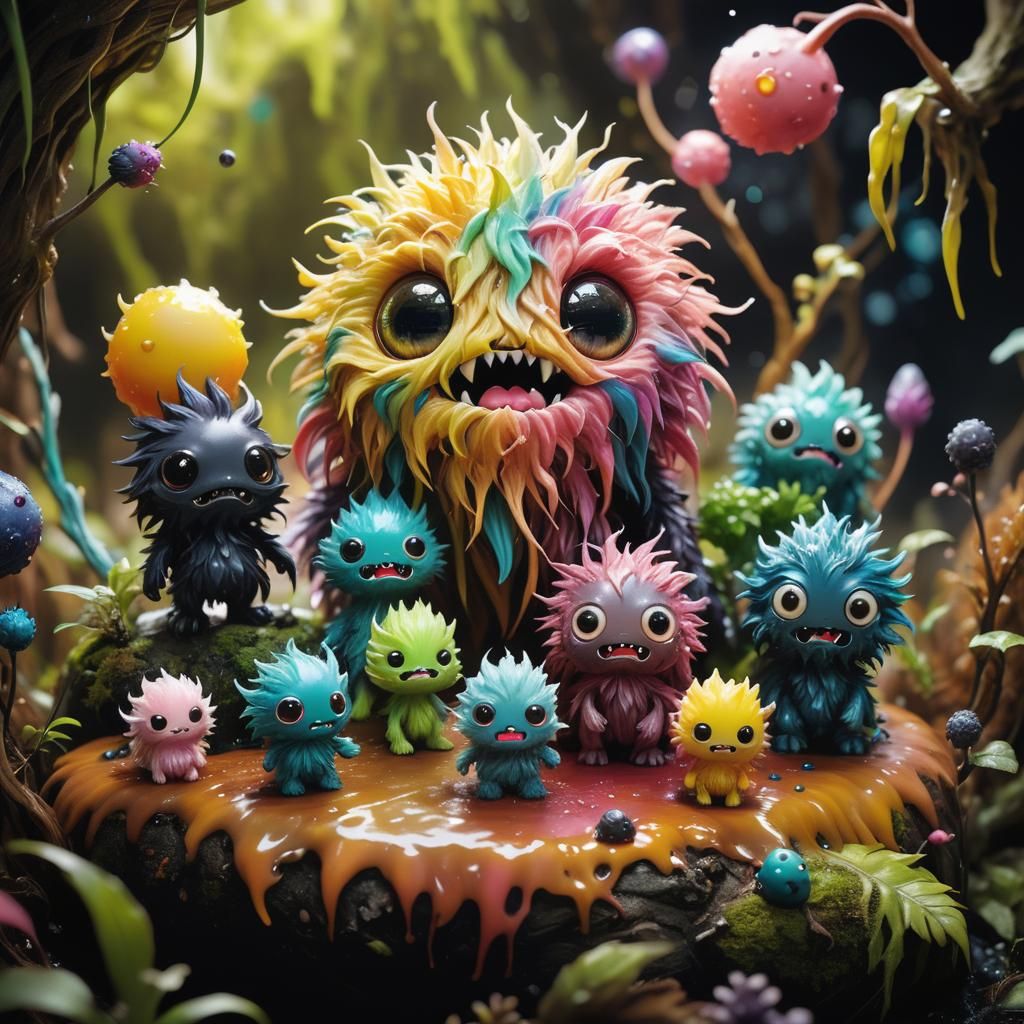 Chibi Wax Monsters on Colorful Planet, Digital Art