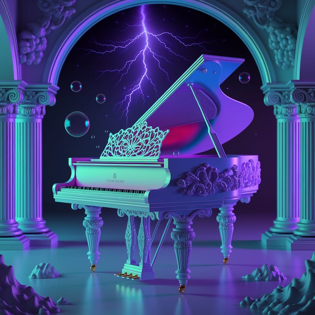 Surreal Crystal Piano in a Gothic Fantasy Land