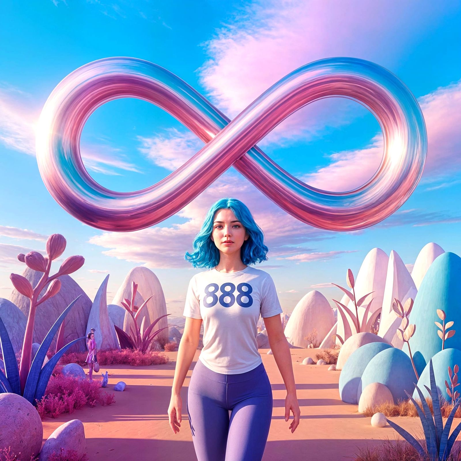 Surreal Infinity Symbol Soars in Dreamlike 3D Landscape