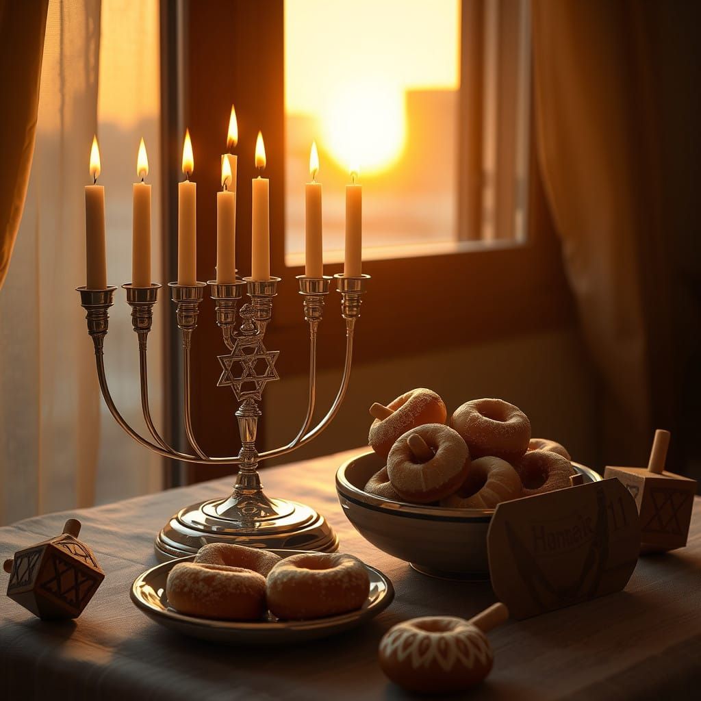 Warm Hanukkah Scene in a Cozy Jerusalem Apartment