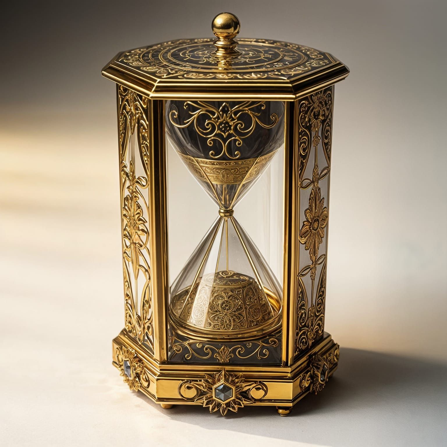 Luxurious Hexagon-Shaped Hourglass in 24-Karat Gold with Bar...