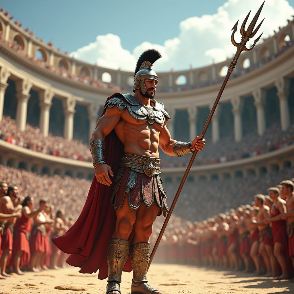 Muscular Gladiator in Ancient Roman Arena