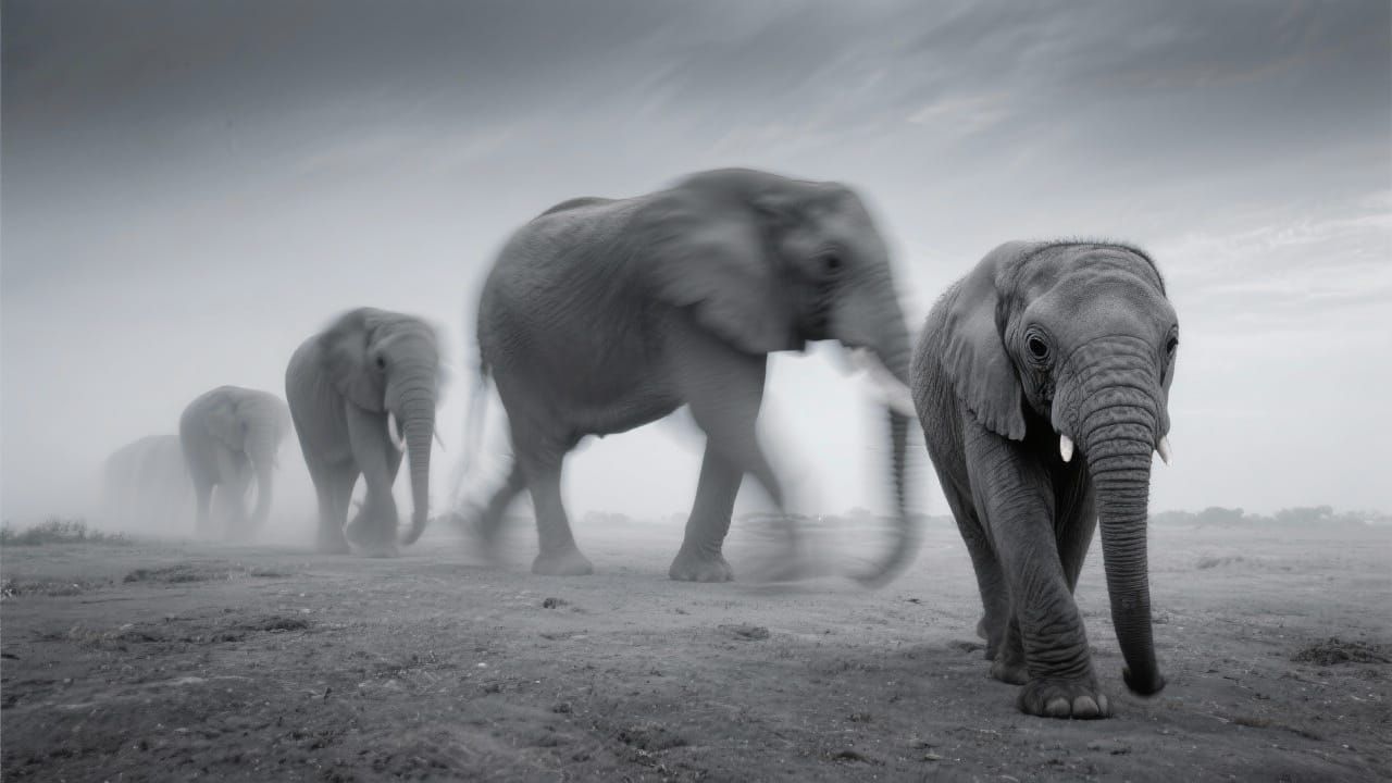 Baby Elephant Pauses in Ethereal Long Exposure Photograph