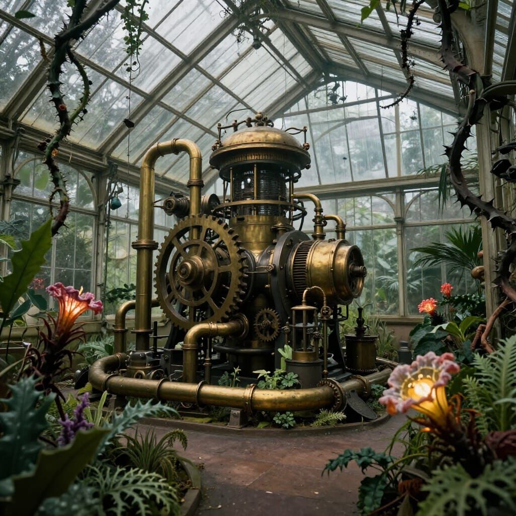 Steampunk Victorian Greenhouse With Dangerous Flora