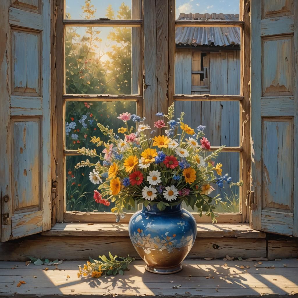 Vintage Vase of Wildflowers: Oil Painting on Canvas