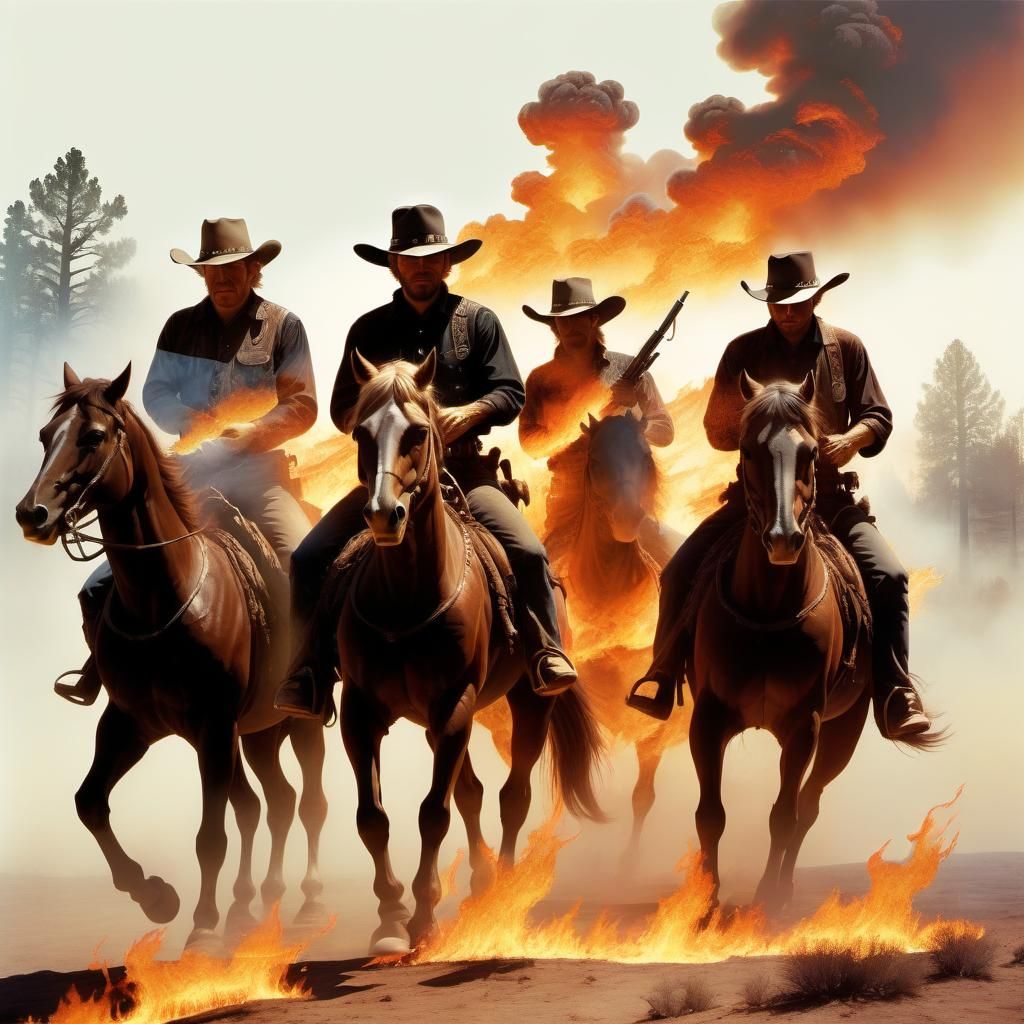 Western Outlaws in Double Exposure Style