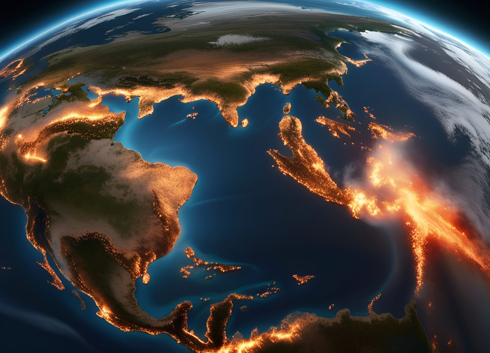 Continents Ablaze: Hyperrealistic Earth from Space