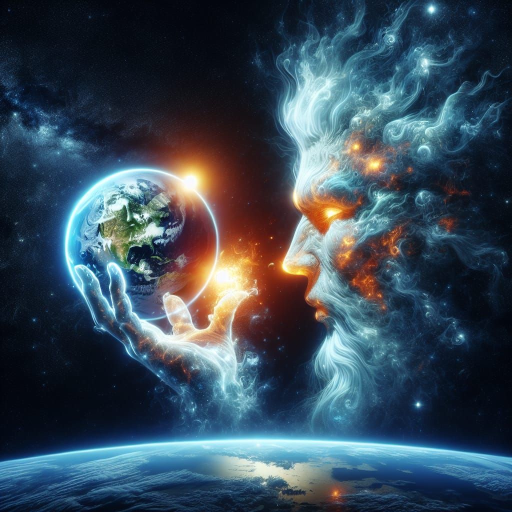 Colossal Deity Threatens Earth with Cosmic Energy
