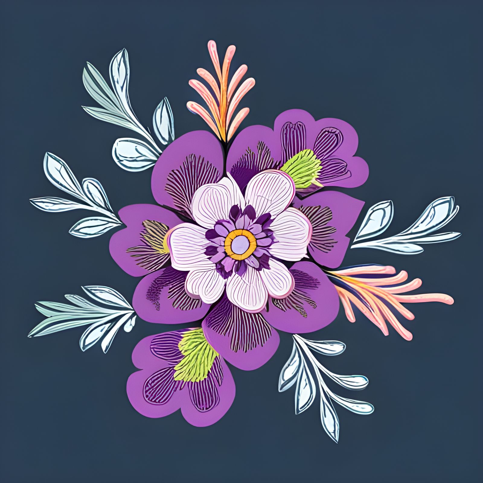 Elegant Floral Embroidery Pattern in Digital Art