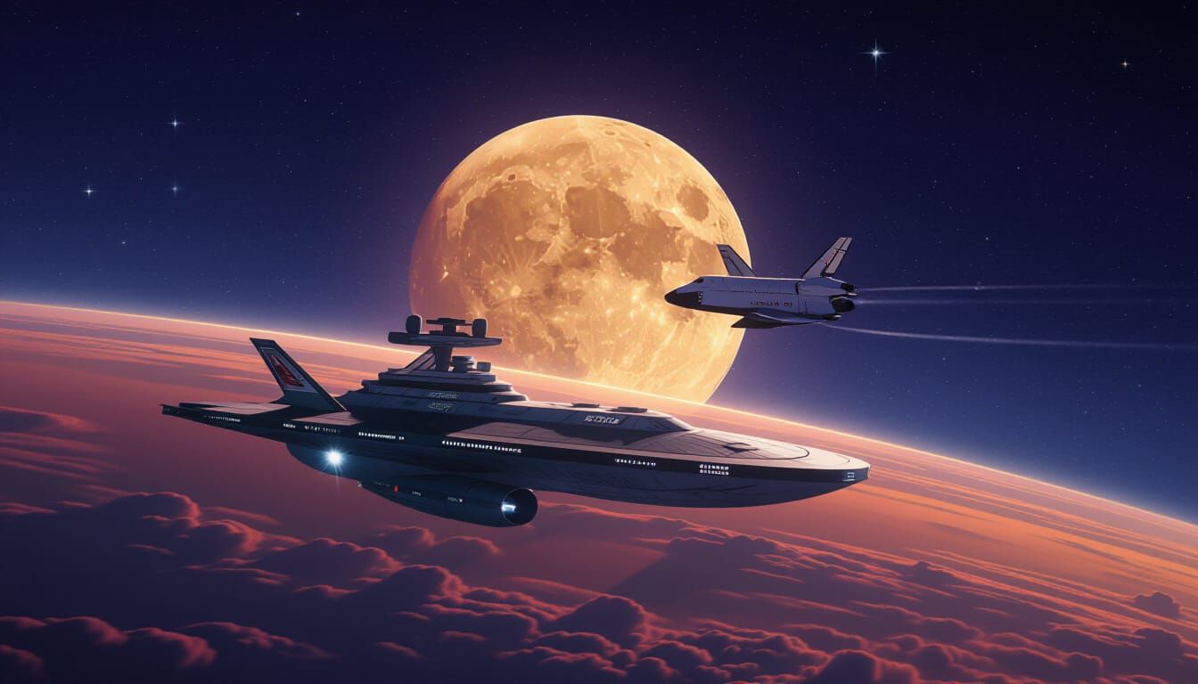 USS Enterprise Orbits Earth with Shuttlecraft