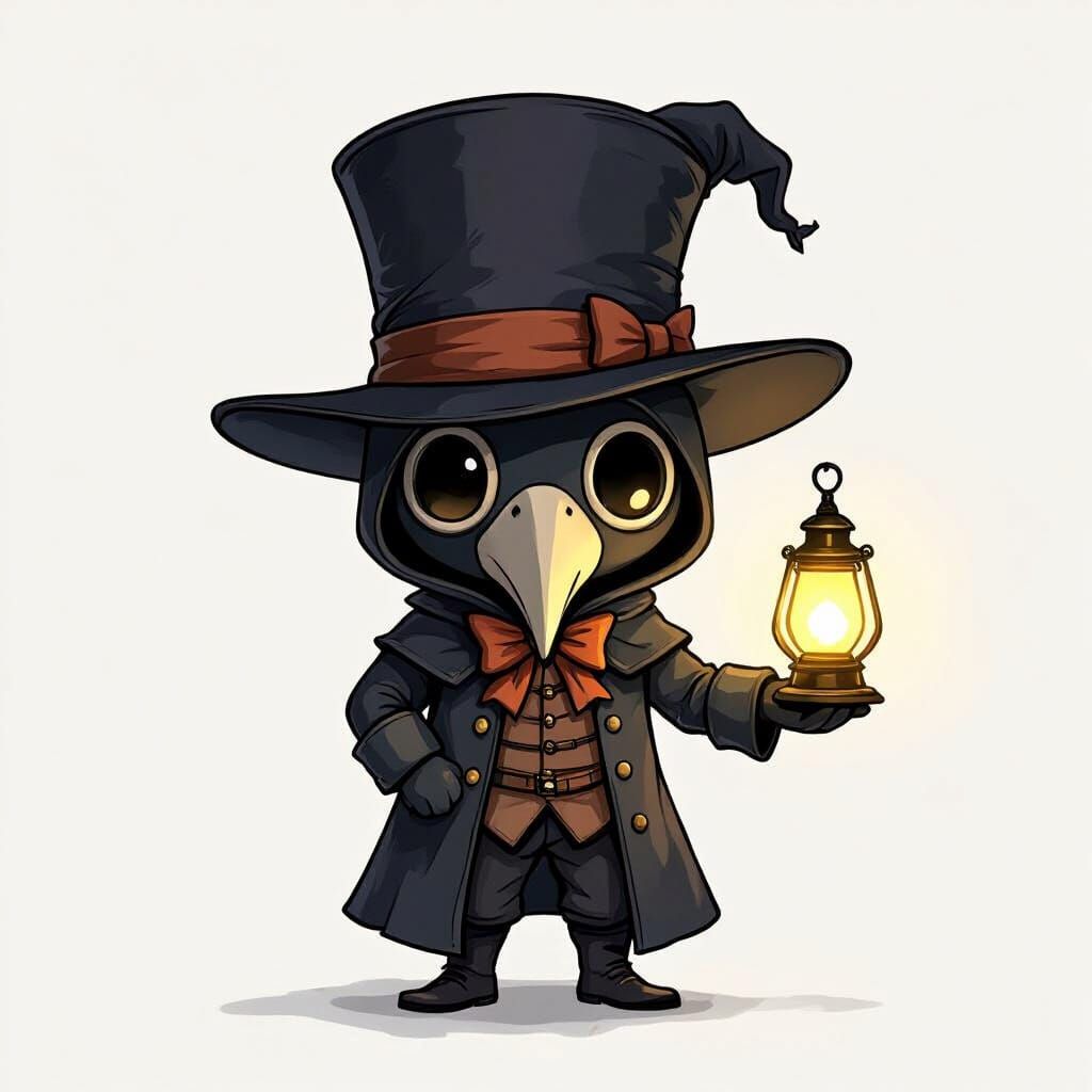 Charming Chibi Plague Doctor with Lamp and Top Hat