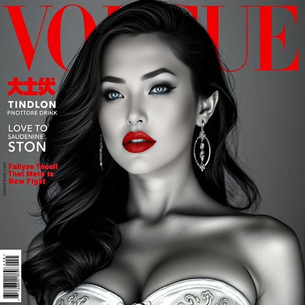 Sensual Chinese Woman Magazine Cover in Black and White