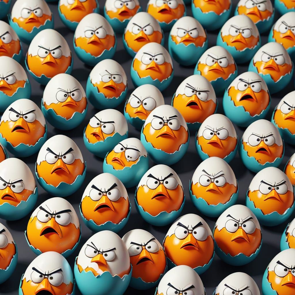 Angry Eggs in Office: Cartoon Style