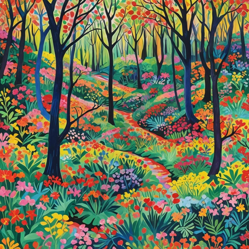 Matisse-Inspired Woodland Passage in Candyland Colors