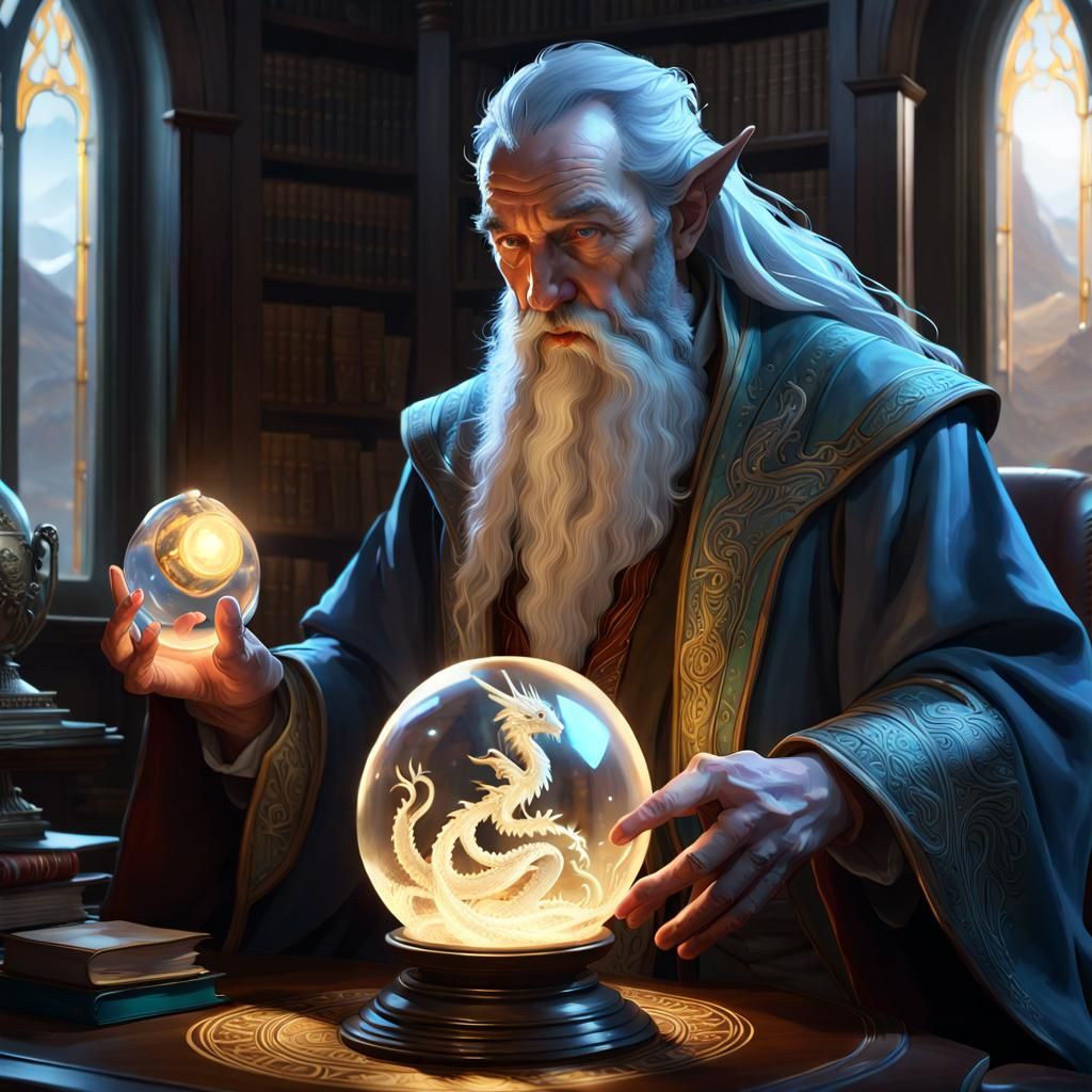 Wizard with Hatchling Dragon: Bioluminescent Artgerm Portrai...