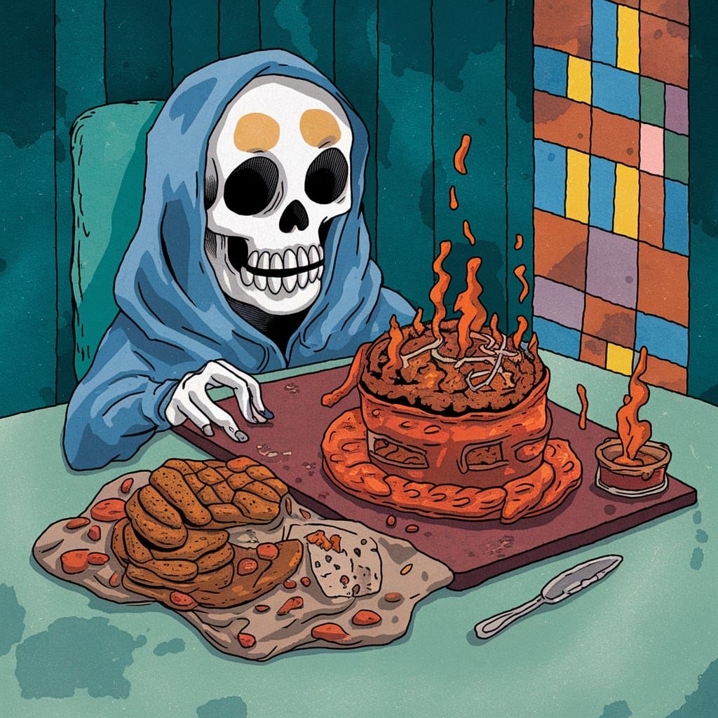 Rotting Feast: Ultraminimal Watercolor Mosaic Concept Art