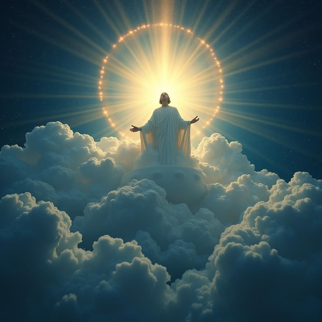 Majestic Deity Overlooking Earth in Radiant Light