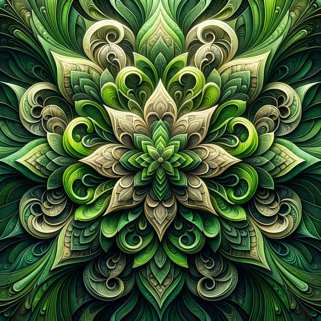 Symmetrical Verdant Green Geometric Abstract Art