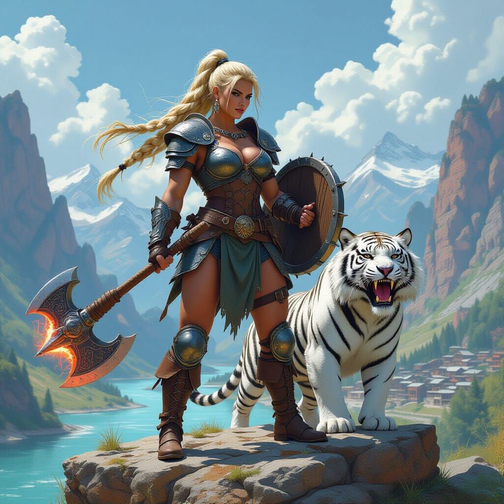 Barbarian Woman Triumphant, Digital Painting Style