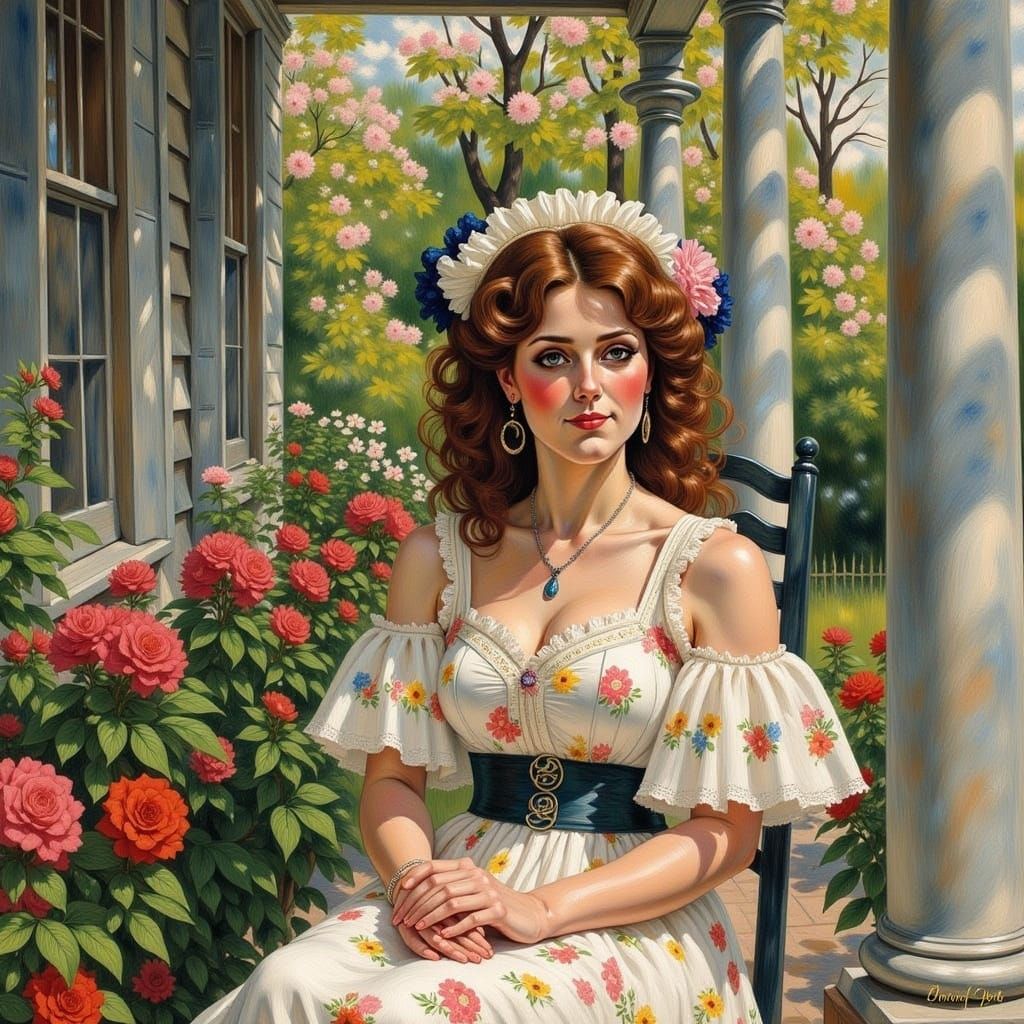 Surreal Southern Belle Surrounded by Spring Blooms