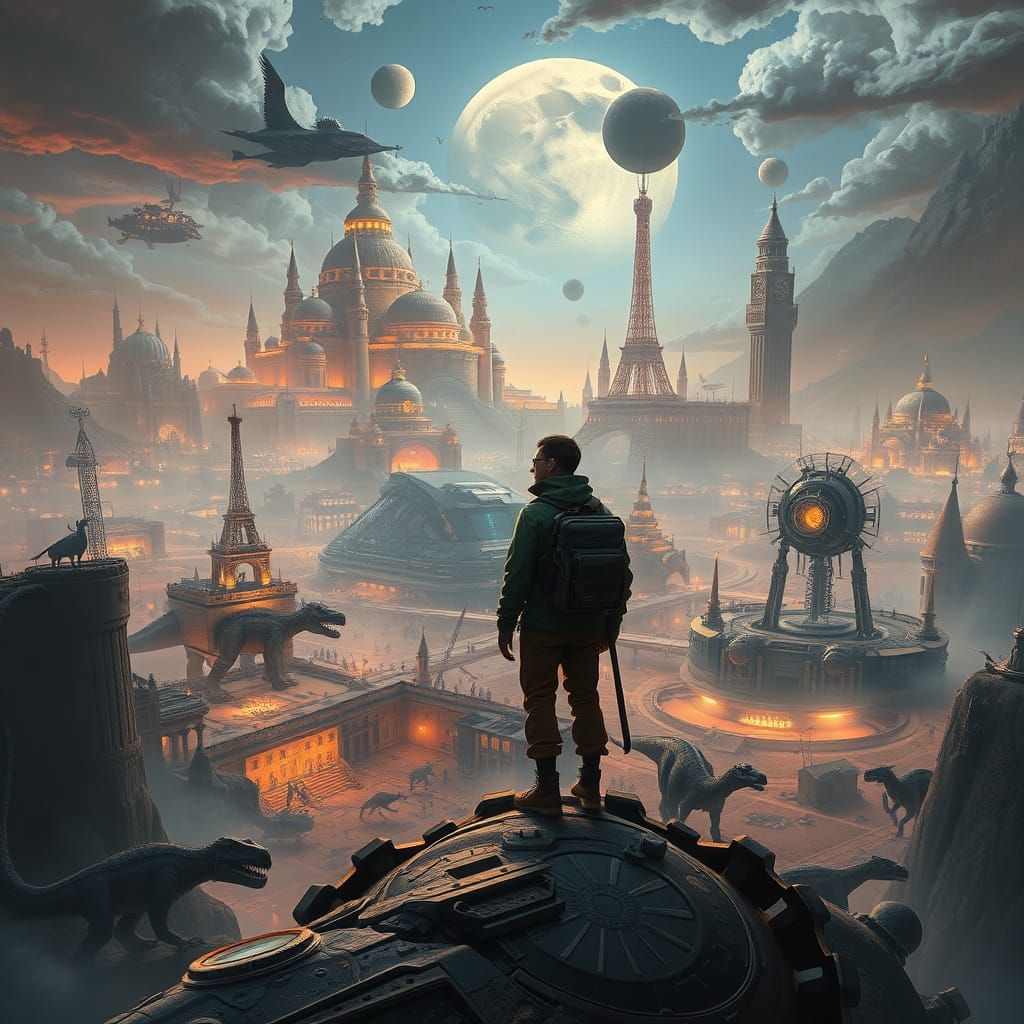 Fractured Horizon: A Time Traveler's Surreal Dreamscape