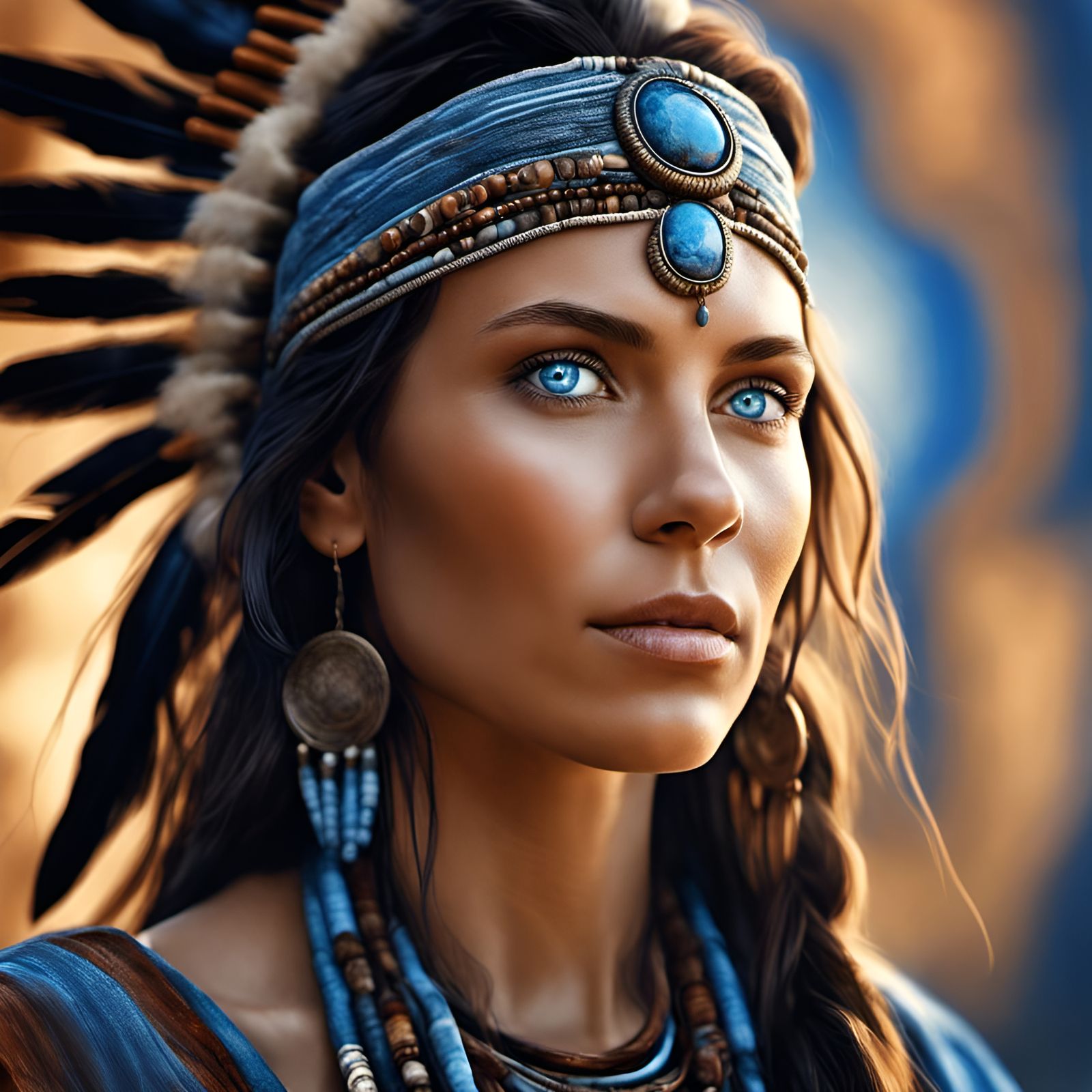 Hyperrealistic Woman with Blue Eyes in Romantic Style
