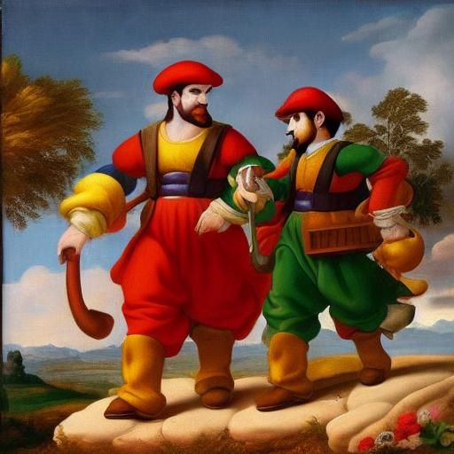 Renaissance Oil Painting of Mario and Luigi