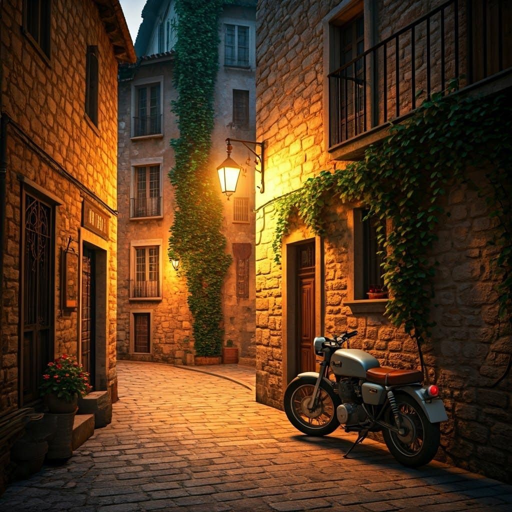 Whimsical Street Scene in Golden Light
