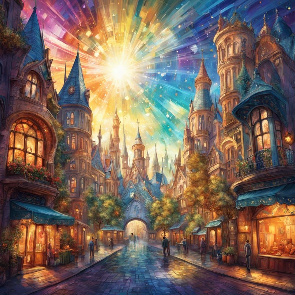 Vibrant Fauvist Cityscape in Warm Iridescent Colors