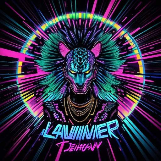 Synthwave Neon: Man Dancing with Rainbow Leopard Print