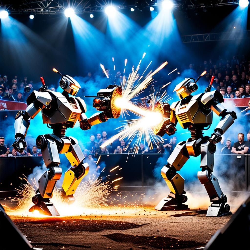 Intense Robot Arena Battle as 3D Digital Art