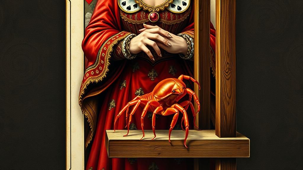 Queen of Hearts Card: Mystical Surrealism