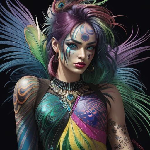 Rainbow Woman Portrait in Comic Book Style