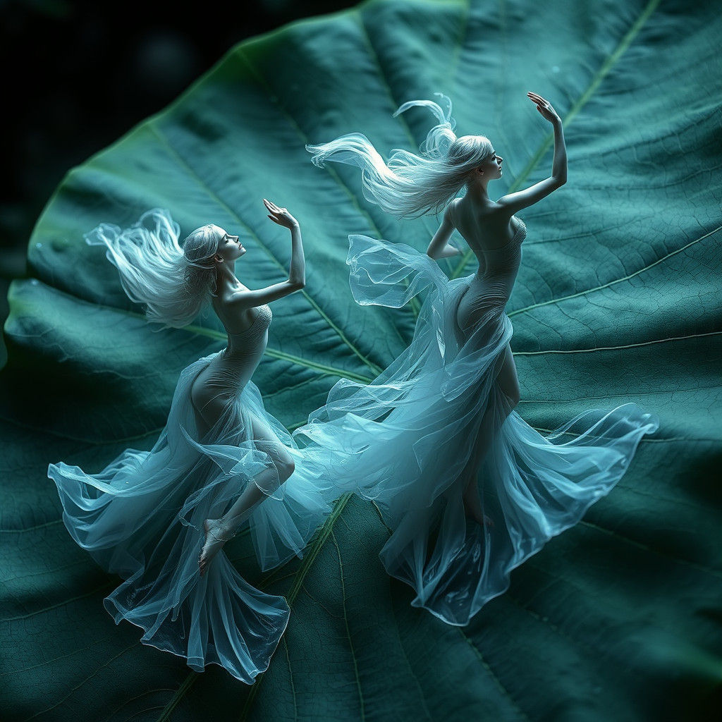 Ethereal Water Women Dancing on a Leaf
