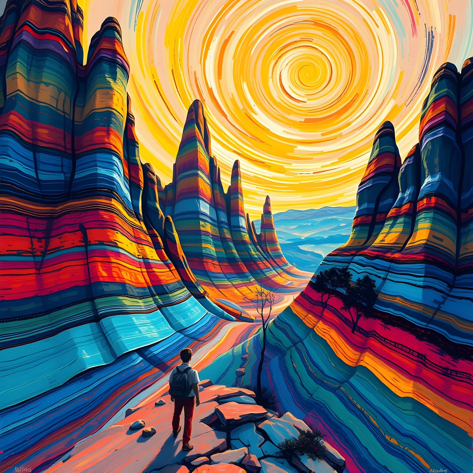 Dramatic Stripey Landscape in Vibrant Fauvist Style