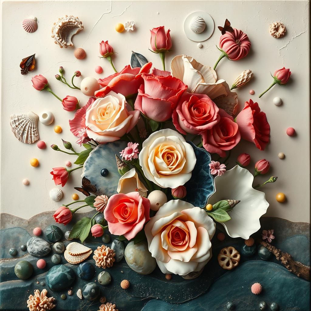 Surreal Rose Bouquet in Abstract Style