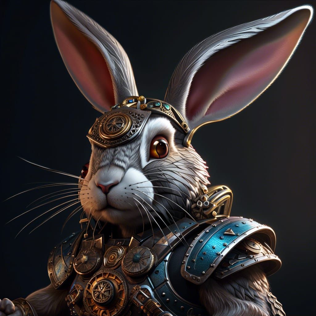 Heavy Metal Rabbit Portrait in Hyperrealistic Style