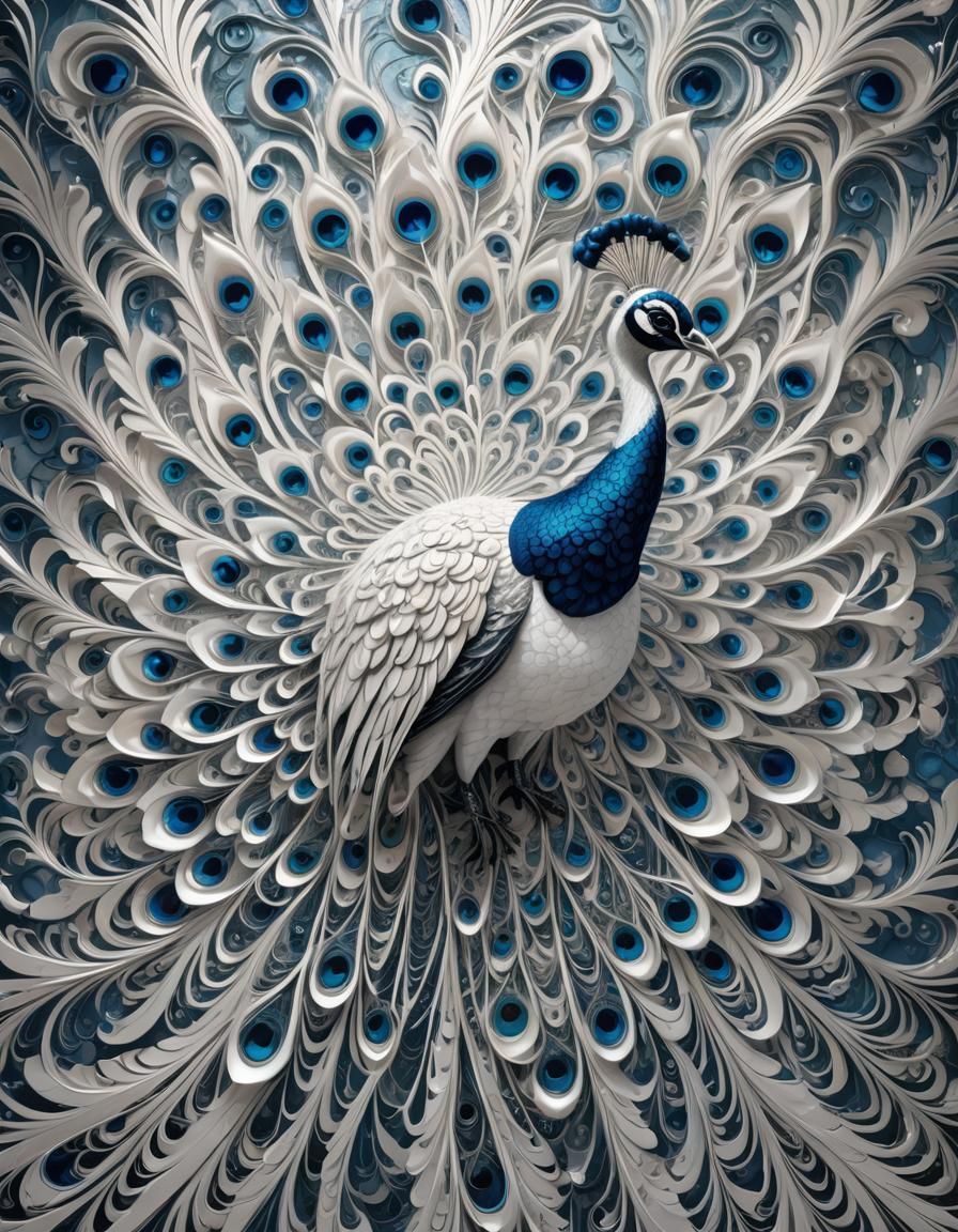 Art Nouveau Peacock with Iridescent Feathers