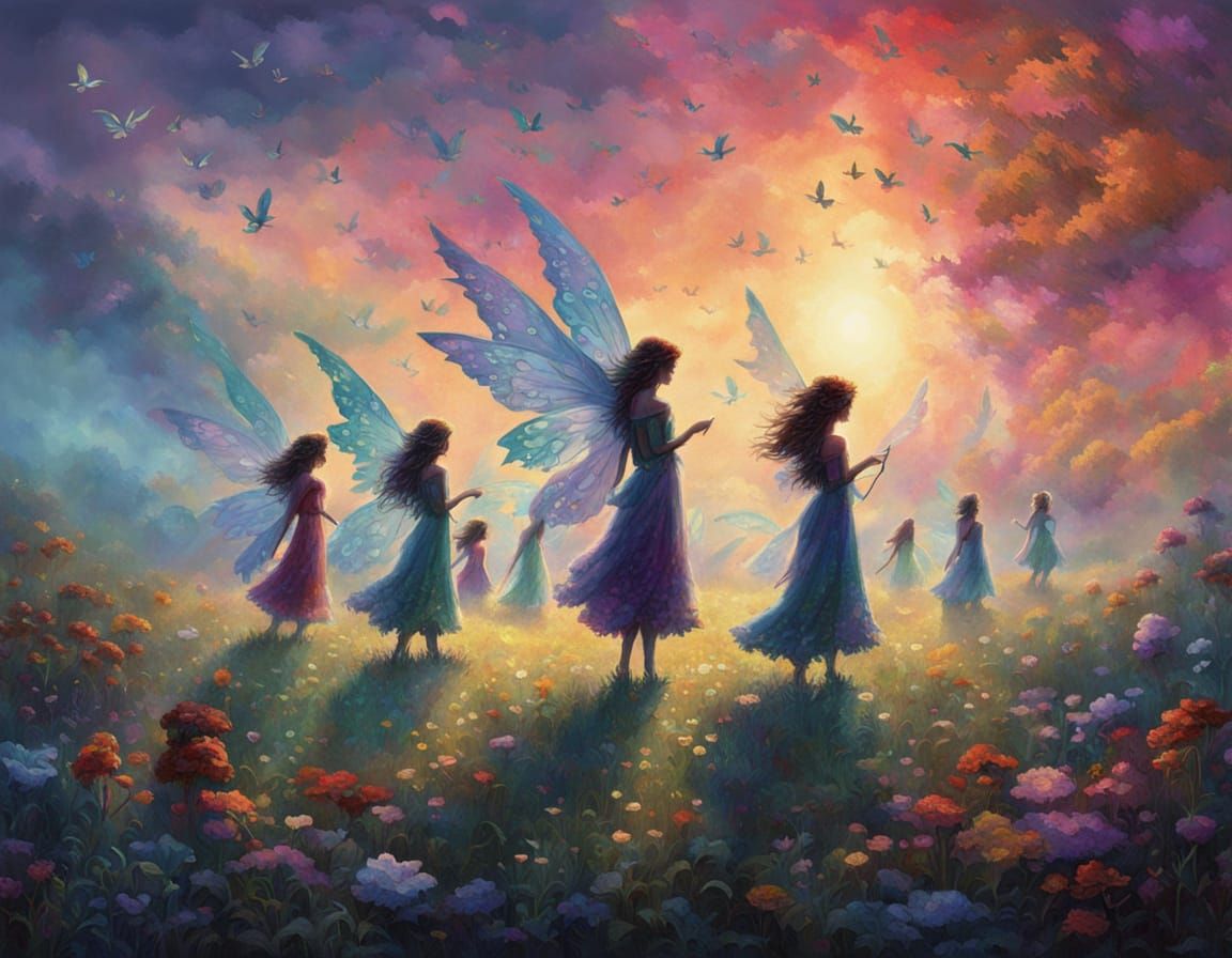 Winged Fairies in an Ethereal Fantasy Landscape