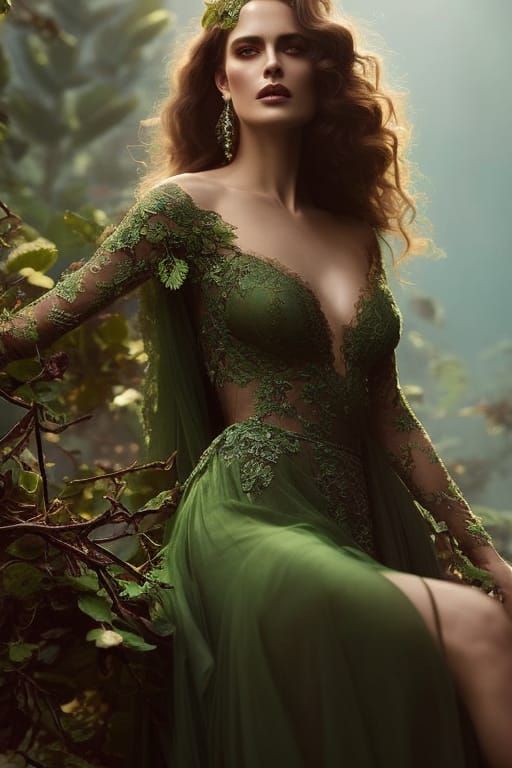 Woman in Green Lace Gown, Fantasy Art