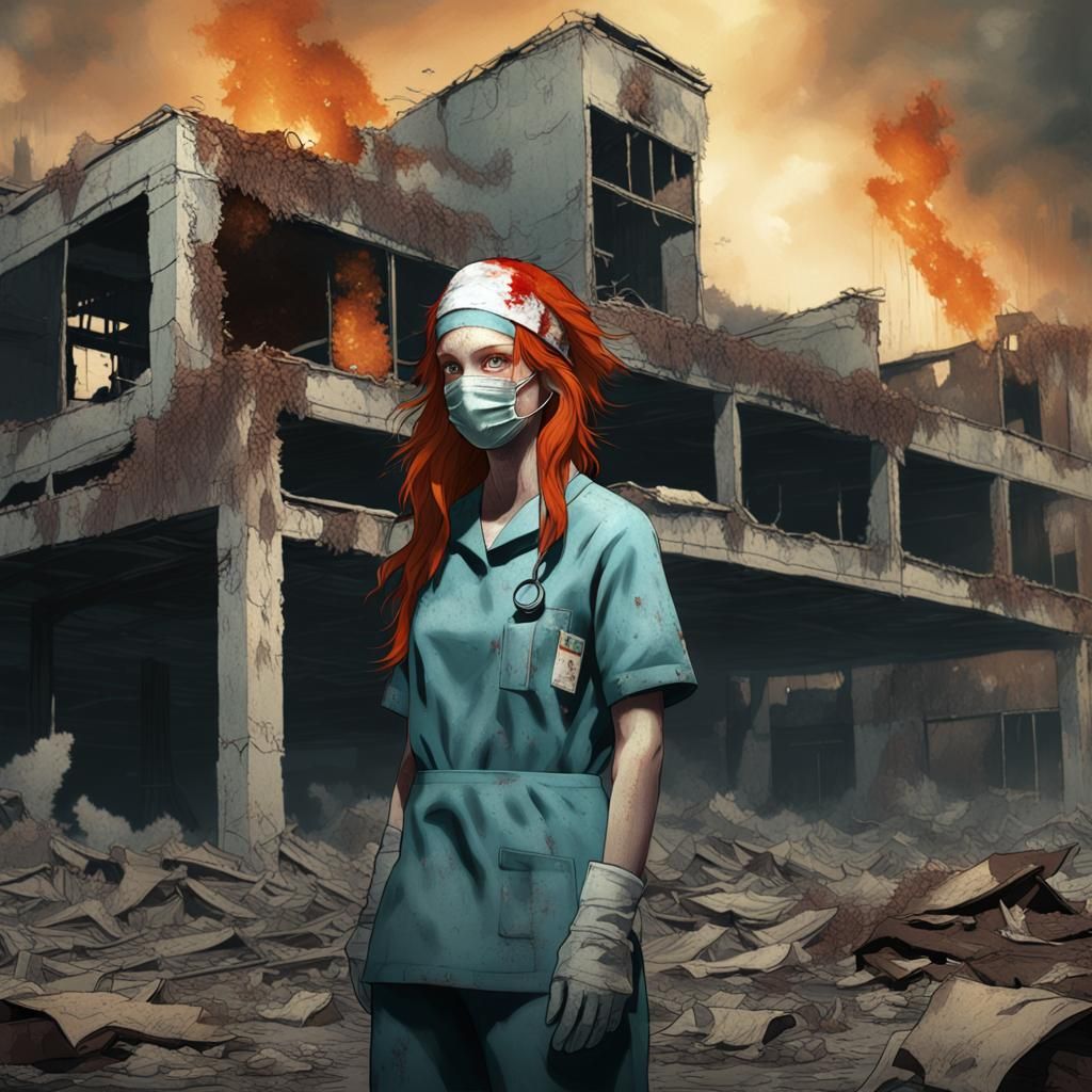 Eerie Nurse in Abandoned Hospital Self-Portrait