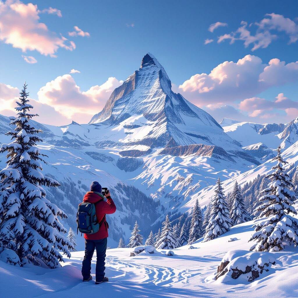 Tourist Captures Matterhorn From Gornergrat in Fantasy Art S...