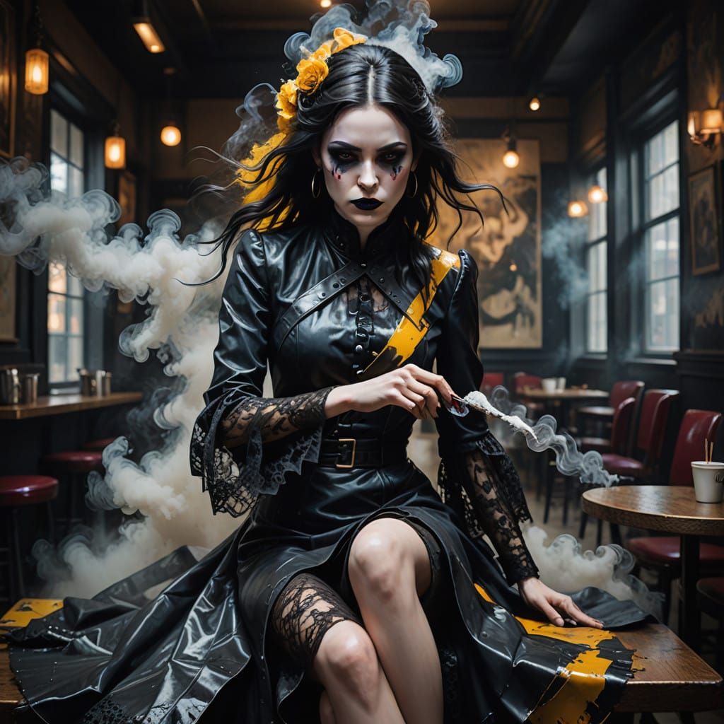 Dynamic Gothic Portrait in Abstract Expressionist Style