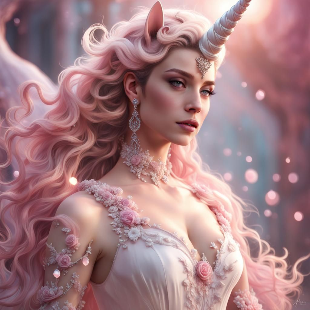 Romantic Unicorn Lady in Pastel Dress