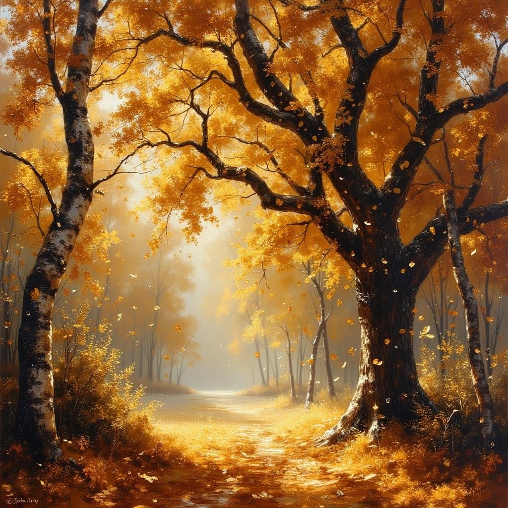 Autumn Leaves Fall in Impressionistic Style