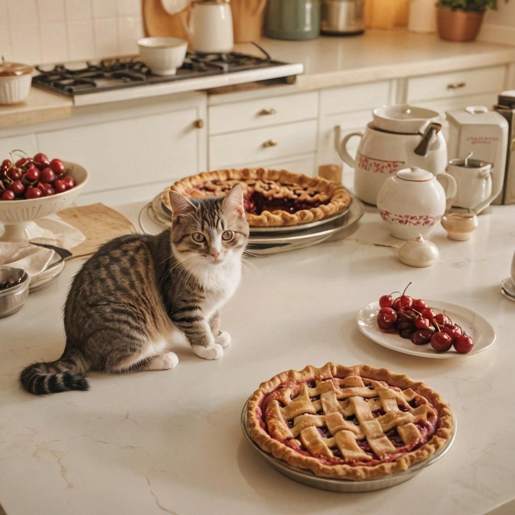 Charming Cat and Mouse Share Cherry Pie