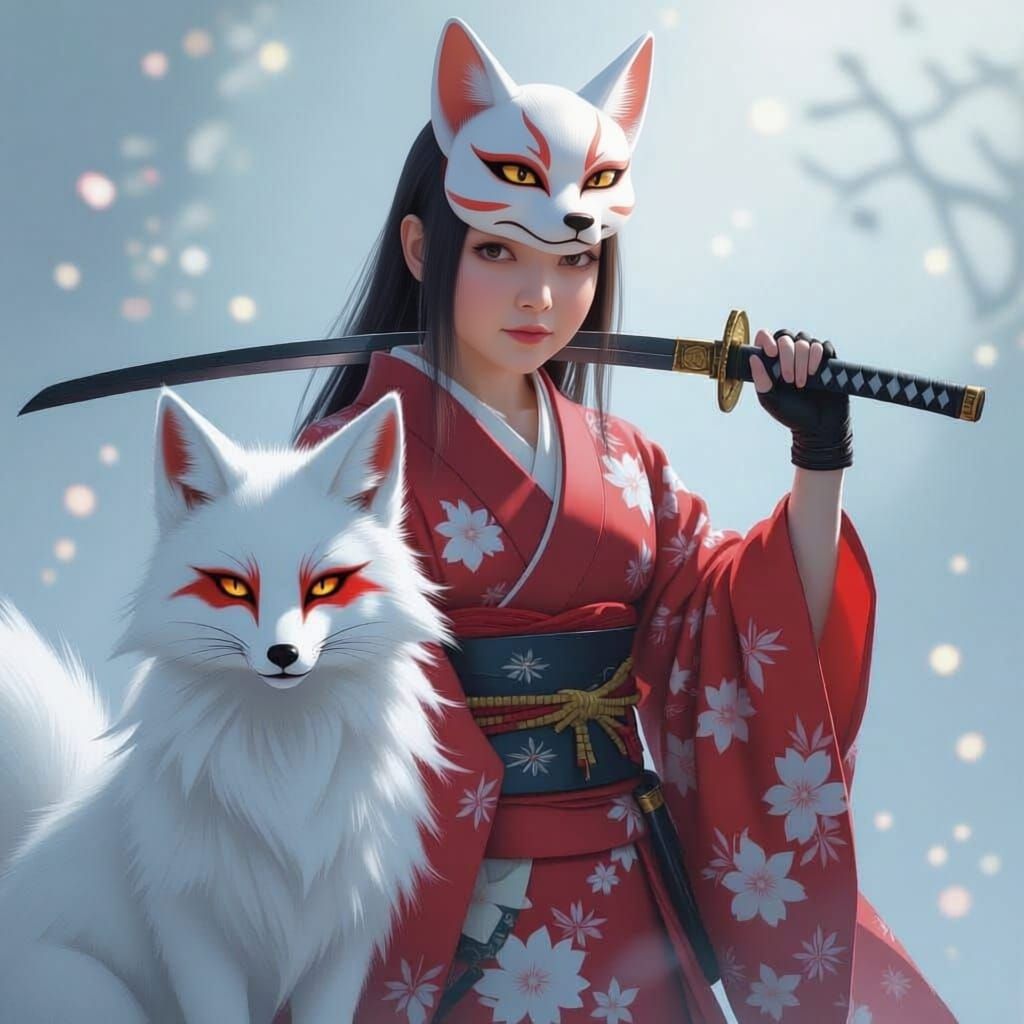 Female Fox Warrior in Kimono, Ultra Realistic