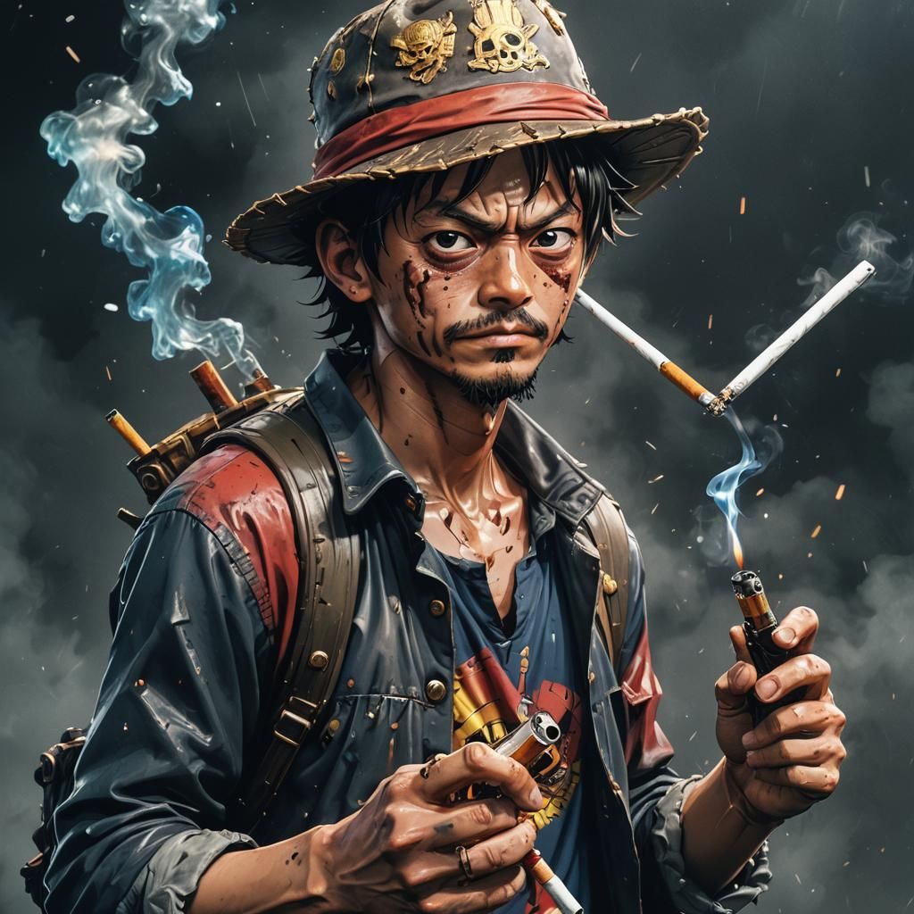 Hyperrealistic Luffy D with Cigarette